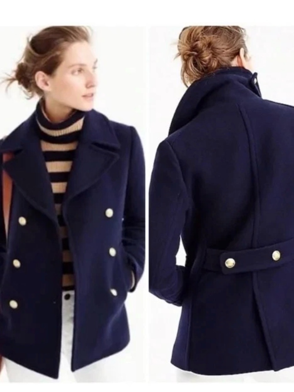 J. Crew Navy Double-Breasted Peacoat with Gold Buttons